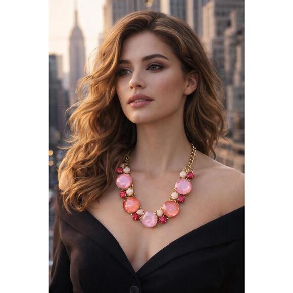 NY Collection Jewelry - 🚫SOLD OUT🚫 New York & Co. Gold-Tone Pink & White Statement BibNecklace